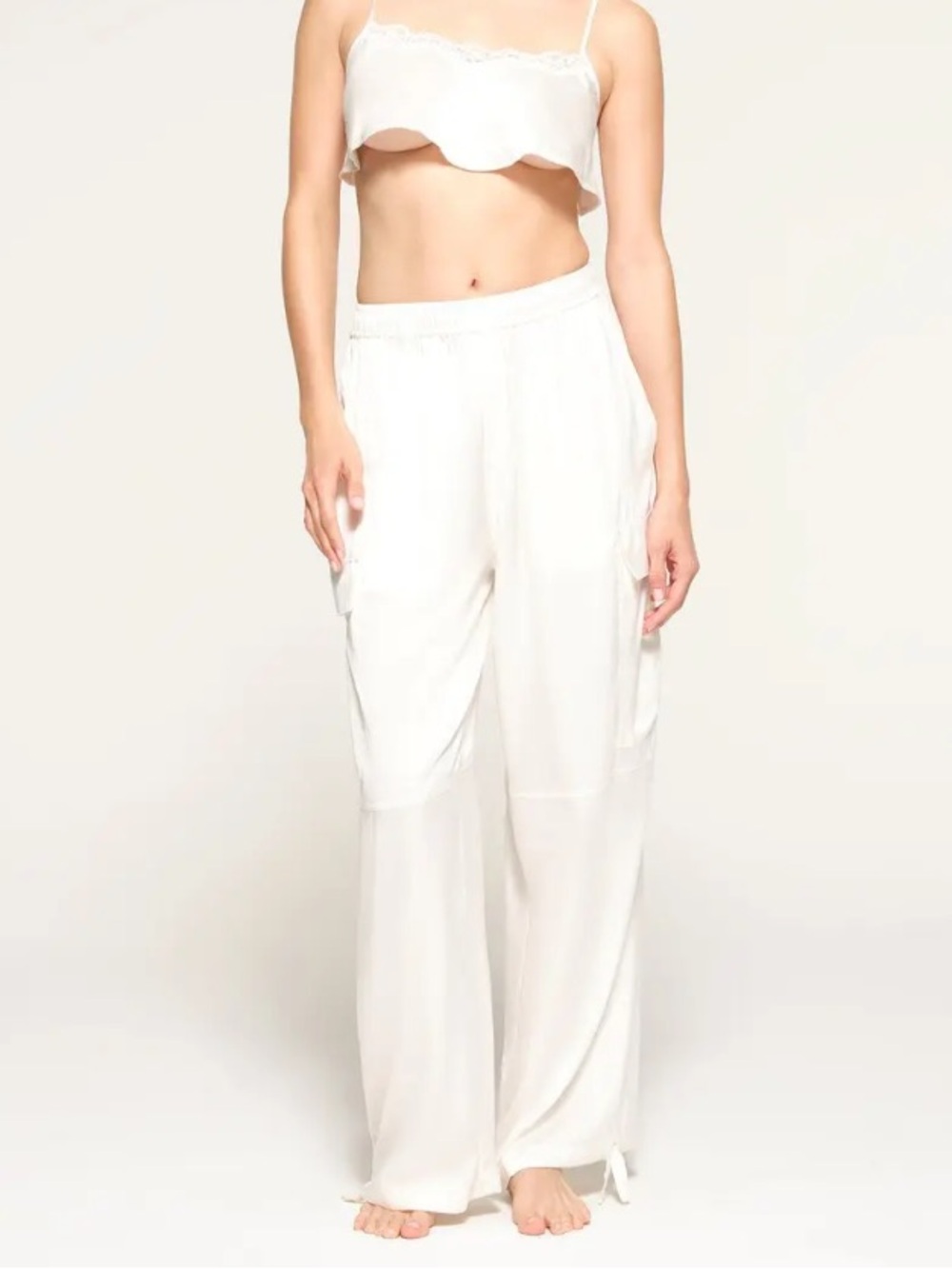 Skims bridal silk Women's White Wide-Leg Cargo  Pants NWT 2XL